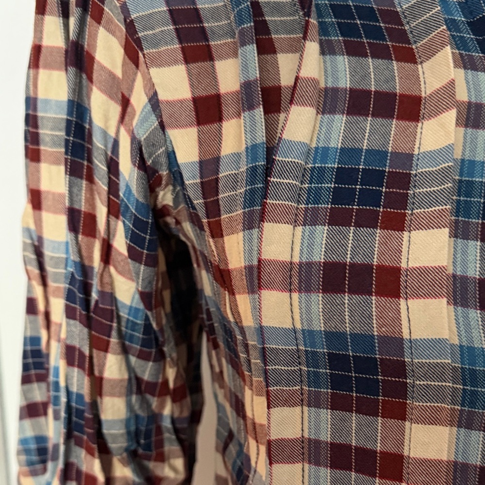 Doen Harlow Plaid Button-Up Blouse in Navy, Burgundy, Cream - Picture 4 of 7
